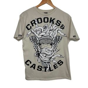 Crooks And Castles Men Medusa Graphic T Shirt Sz Small Beige Short Sleeve